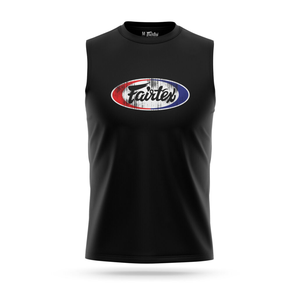 Fairtex black sleeveless t-shirt scratched logo