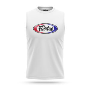Fairtex white sleeveless t-shirt scratched logo